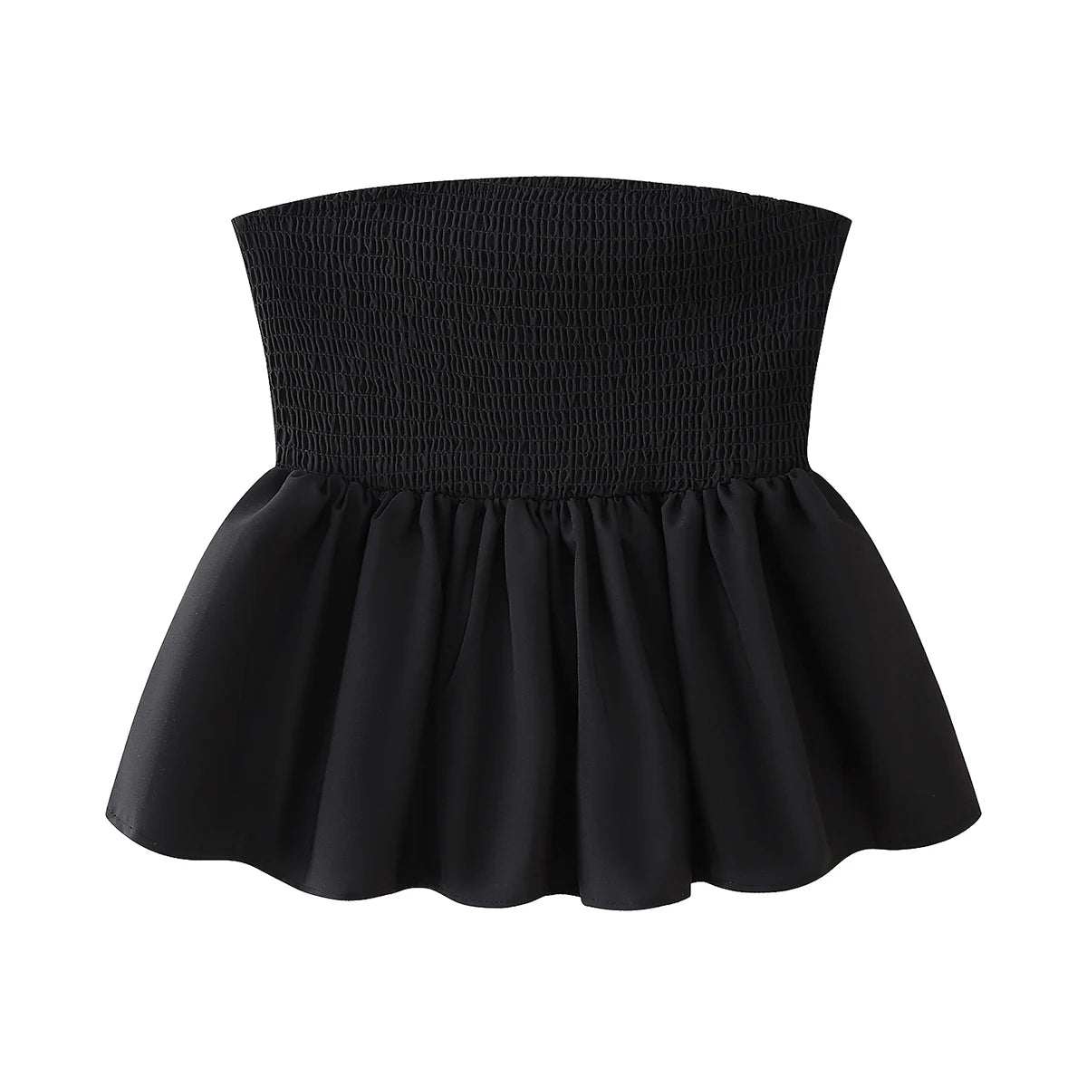 Summer Top Shirred Bust Patched with Flare Bottom Strapless Camis Women Vacation Clothing