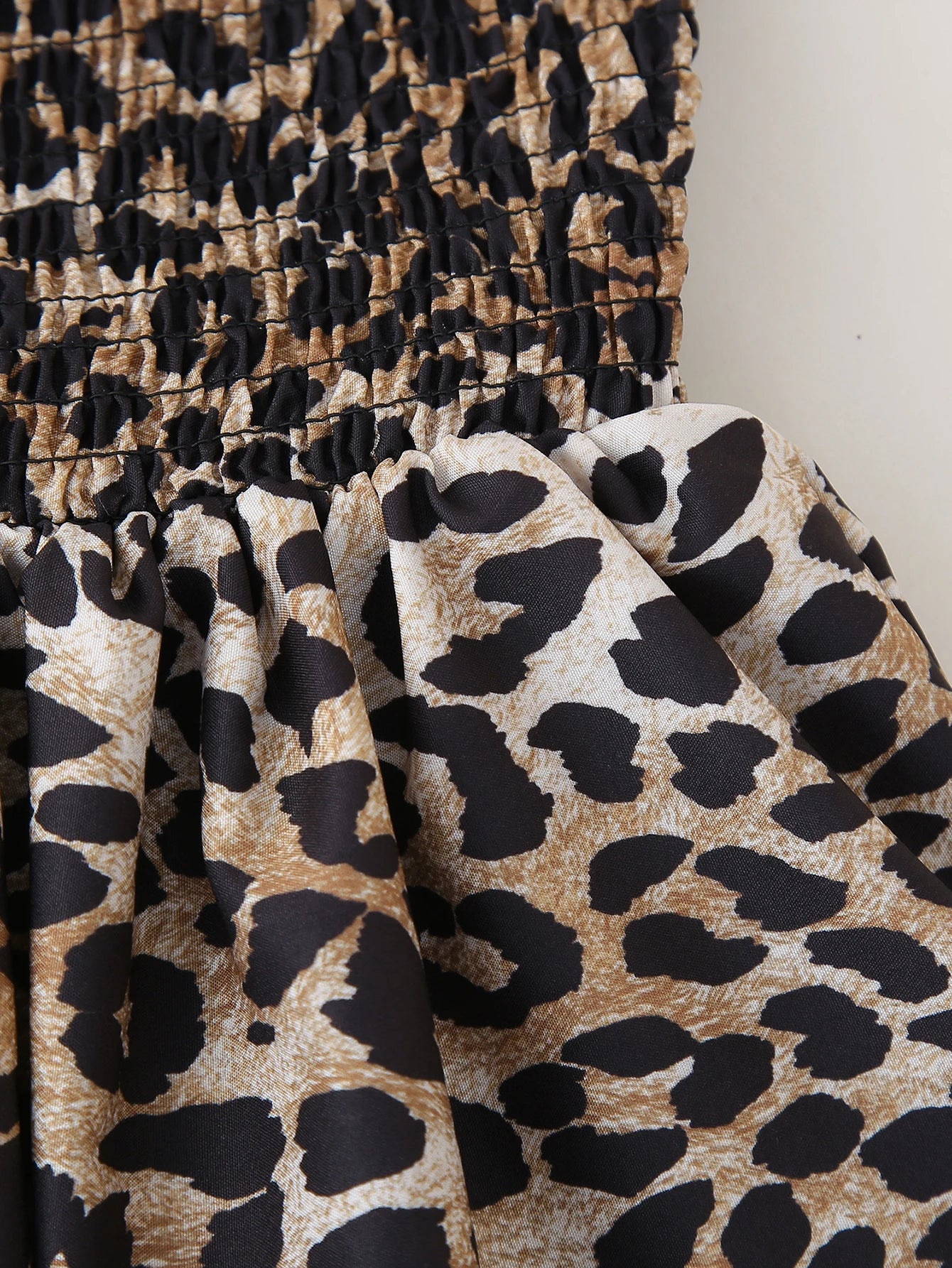 Leopard Summer Top Shirred Bust Cropped Strapless Camis Women Vacation Clothing
