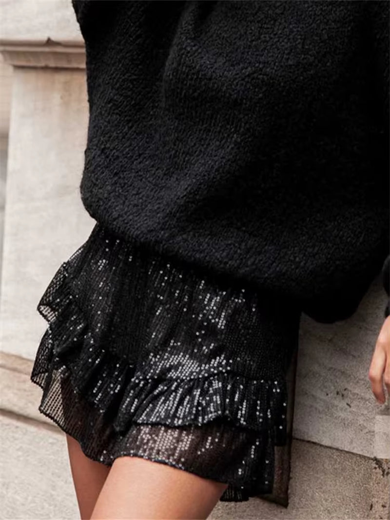Women’S Glitter Ruffle Shorts Casual Elastic Waist Bow Front Loose Shorts Fashion Party Elegant Shorts