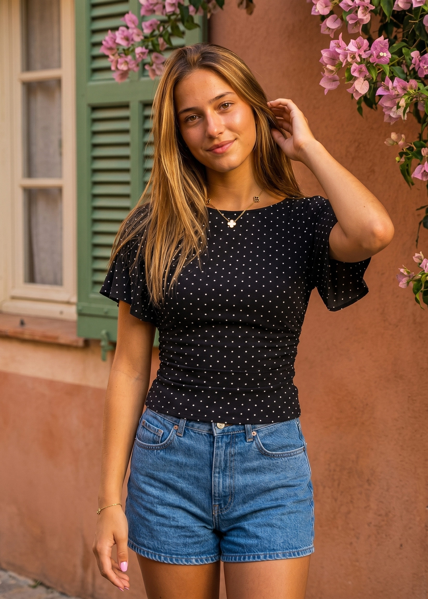 Elsa Trosa Top Frontansicht in Schwarz mit Polka Dots – Scandi Style | Vera Stockholm