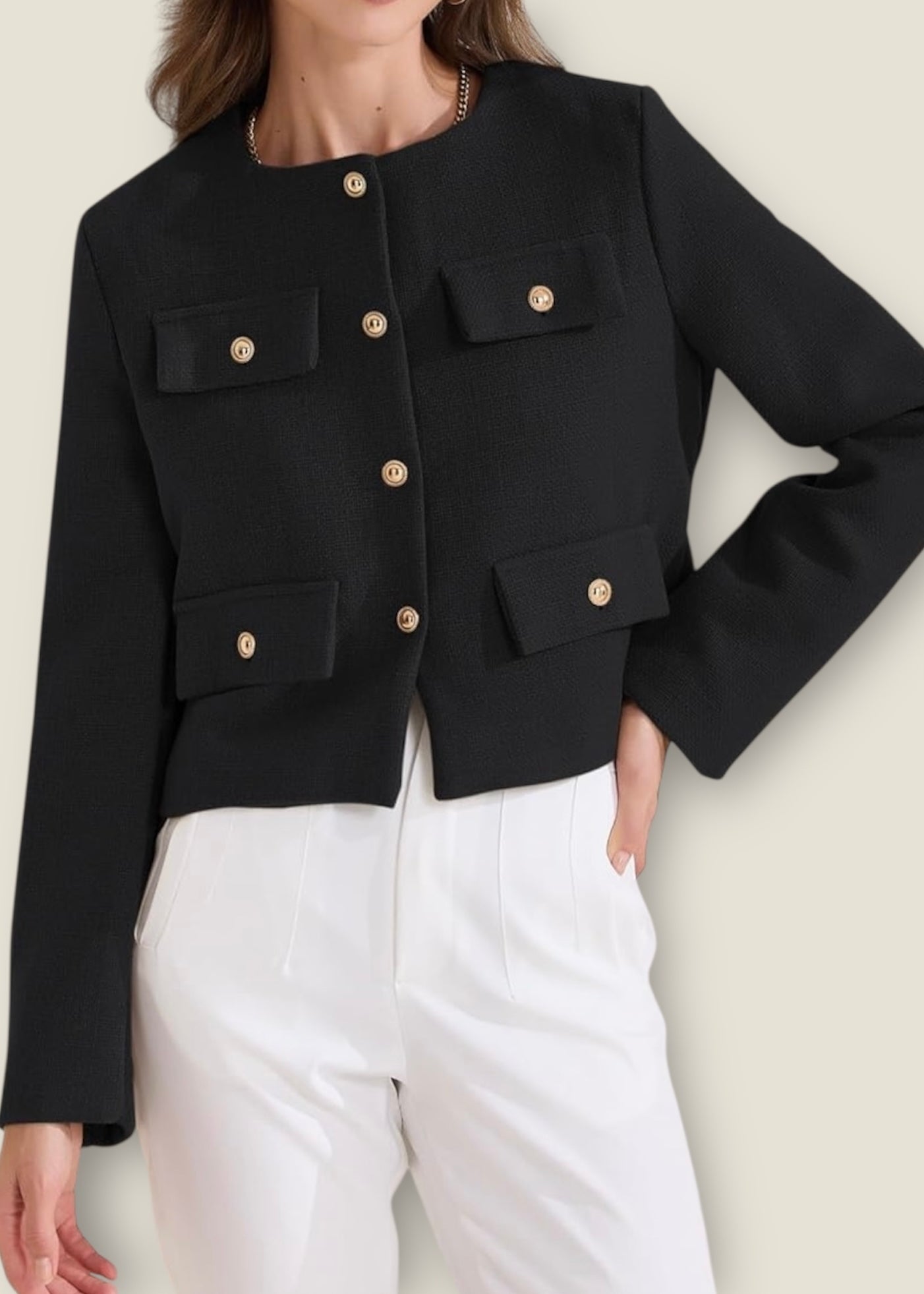 Freja Skara Vågig Jacket Detailaufnahme in Beige – Vera Stockholm