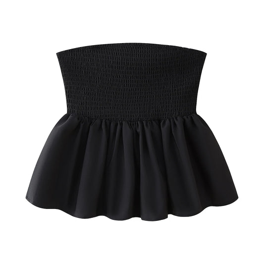 Summer Top Shirred Bust Patched with Flare Bottom Strapless Camis Women Vacation Clothing
