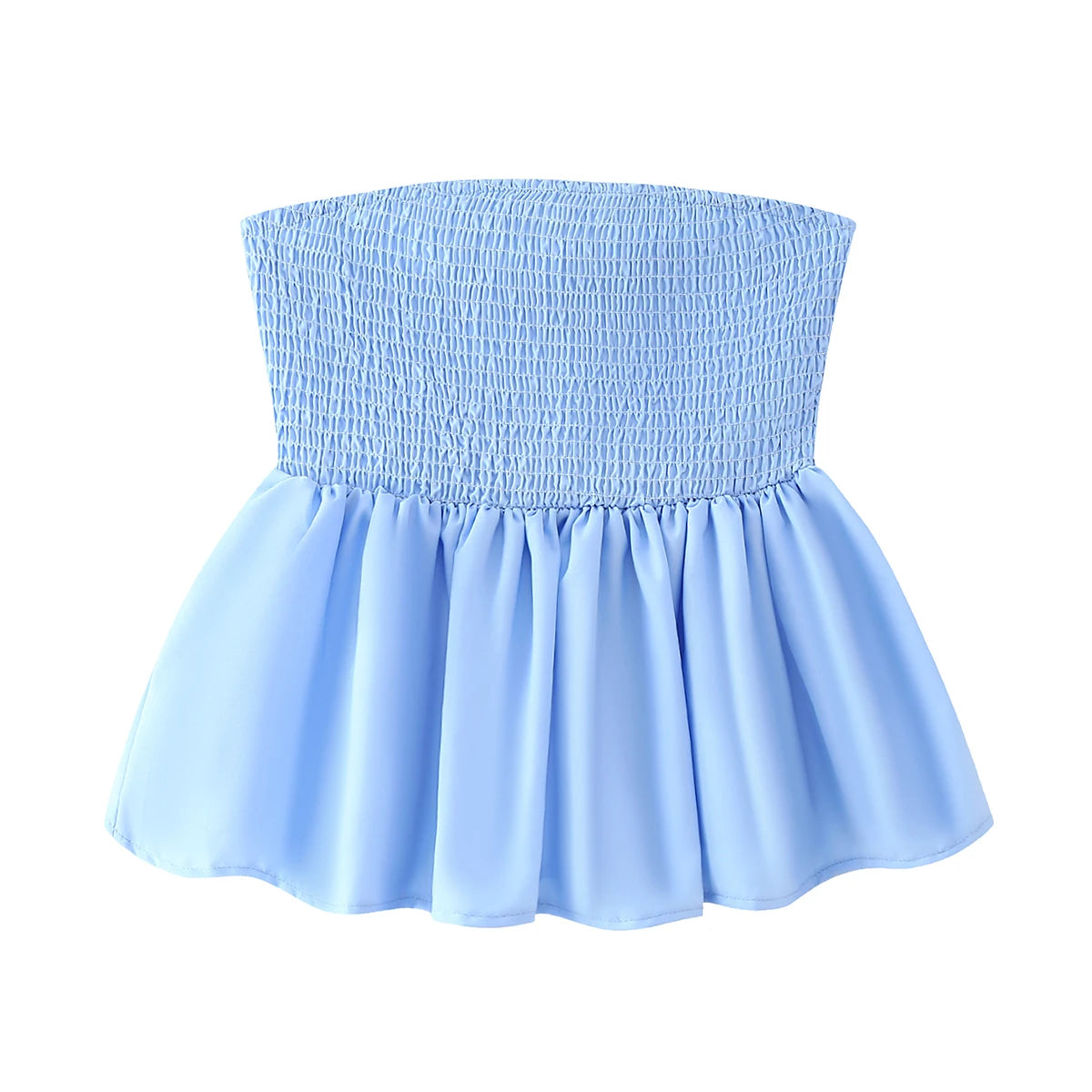 Summer Top Shirred Bust Patched with Flare Bottom Strapless Camis Women Vacation Clothing
