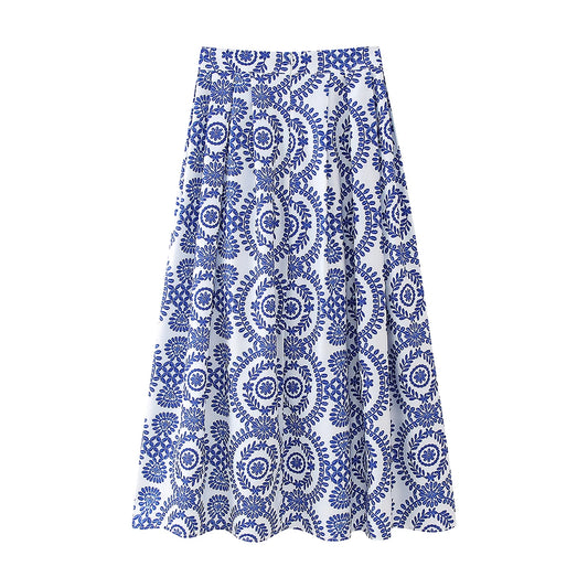 Long Prints Skirt Pleated Back Zipper Ankle Length Casual Bottom Wear Women'S Clothing for Spring Summer