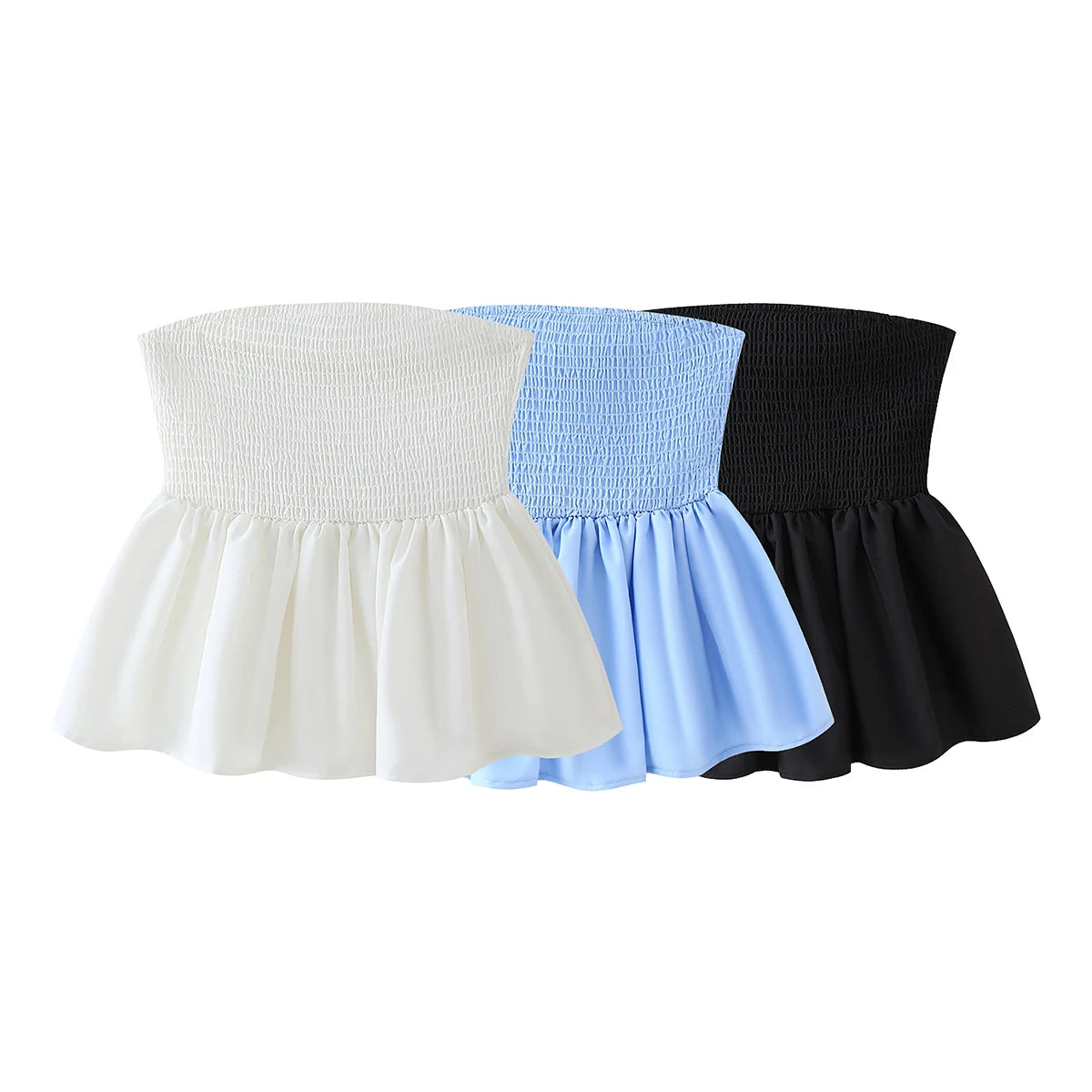 Summer Top Shirred Bust Patched with Flare Bottom Strapless Camis Women Vacation Clothing