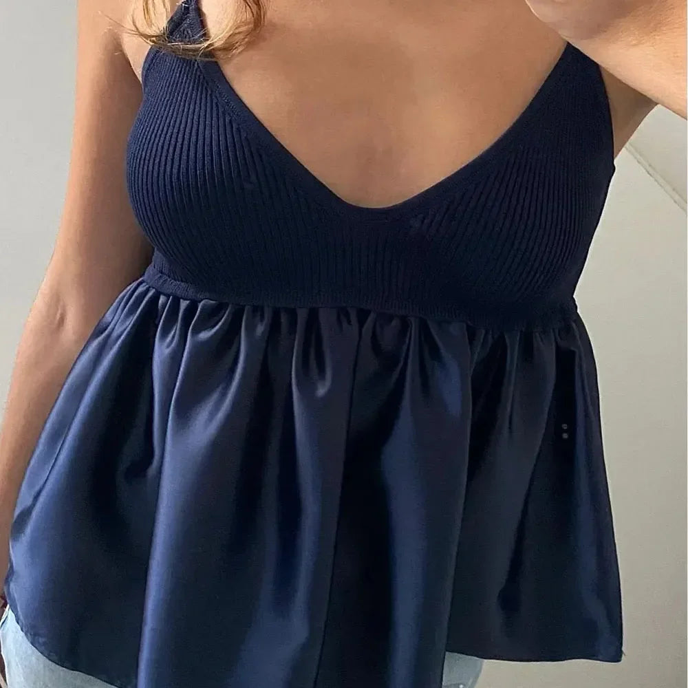 Ladies Blue Crop Top Women Ruffle Knitted Camis Top Woman off Shoulder Corset Top Female Streetwear Backless Women'S Tube Top