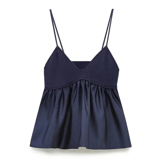 Ladies Blue Crop Top Women Ruffle Knitted Camis Top Woman off Shoulder Corset Top Female Streetwear Backless Women'S Tube Top