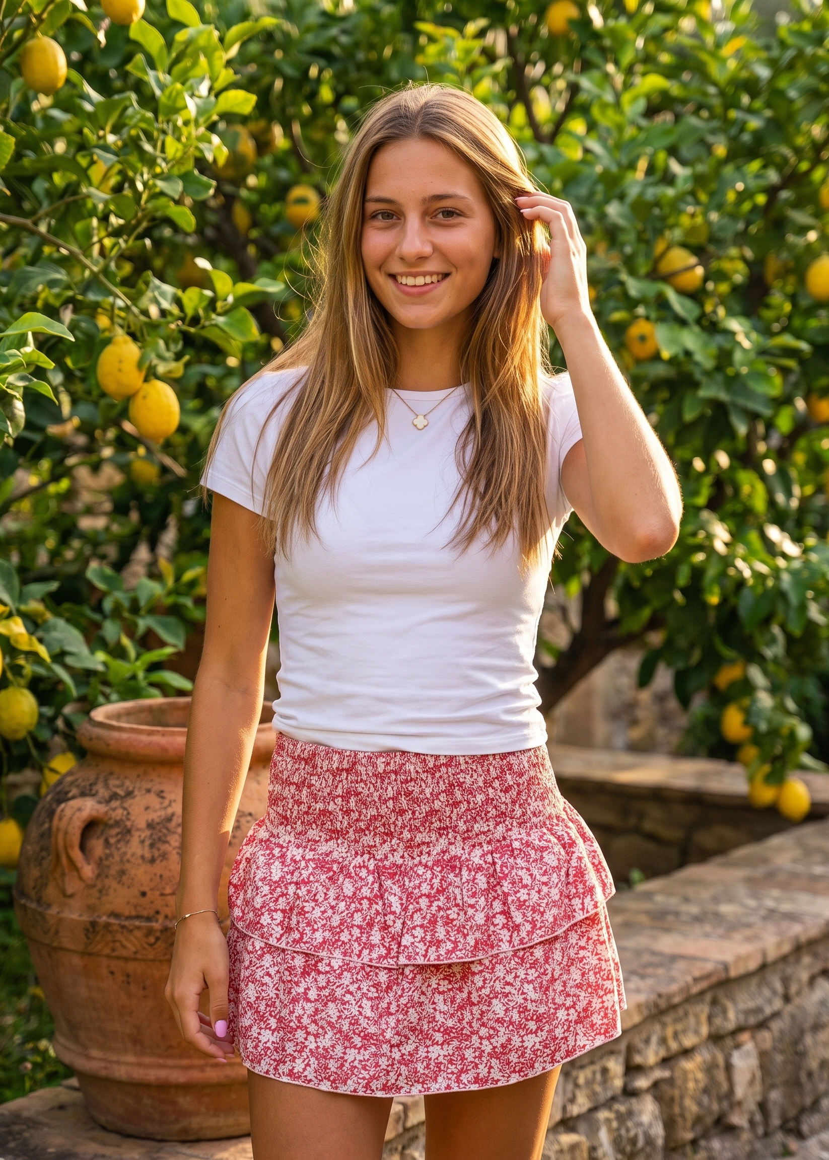 Märta Arvika Skirt – Rock Damen in Rot mit Blumenmuster am Model | Vera Stockholm